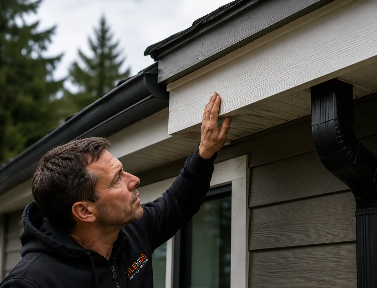 Tile-Igos specialist inspecting fascia board condition by hand
